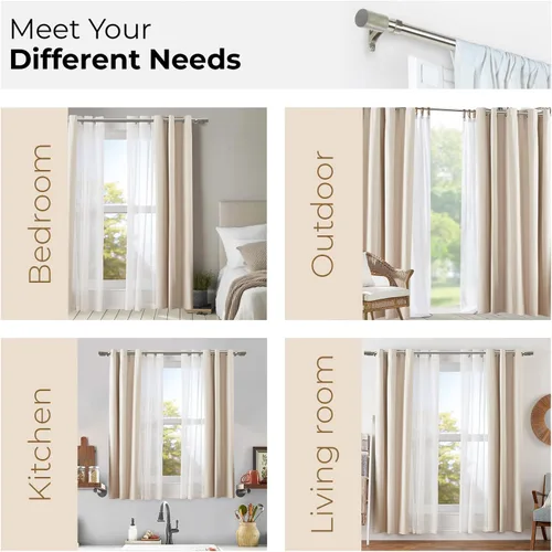 Miniatura 8 de Deco Window Barra de cortina extensible para puerta y ventanas, longitud ajustable, poste telescópico de hierro resistente con remates