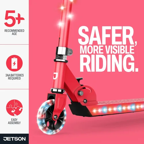 Miniatura 6 de Jetson Kids Jupiter patinete de 2 ruedas con luz LED para niños, luces LED en el manillar, la columna, las ruedas y la plataforma, manillar rojo