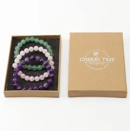 Miniatura 2 de Cherry Tree Collection Gemstone - Small, Medium, Large Sizes - 3 Beaded Bracelet Set With Gift Box - Bracelets For Men, Women, and Teens - 8mm Beads
