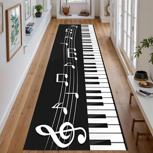 Miniatura 8 de Alfombra musical vintage, 2 x 8 pies, estilo retro, teclas de piano, notas musicales, notas musicales, alfombras de pasillo largas, suaves