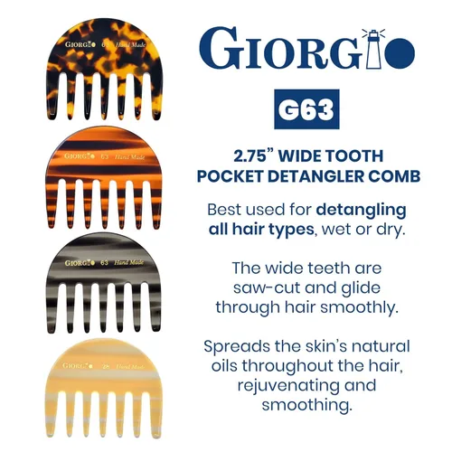 Miniatura 2 de Giorgio G63 Peine de desenredo de grafito para mujeres - Dientes anchos, tamaño de bolsillo y para viajes para cabello grueso, húmedo o seco.