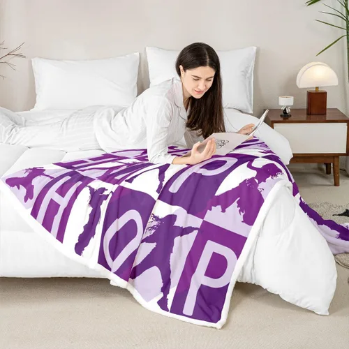Miniatura 7 de Feelyou Manta Estilo Hip Hop - Manta Sherpa de Vellón de Baile Callejero para Sofá, Silla, Sofá - Manta de Felpa Cálida 50"x60" - Diseño Morado