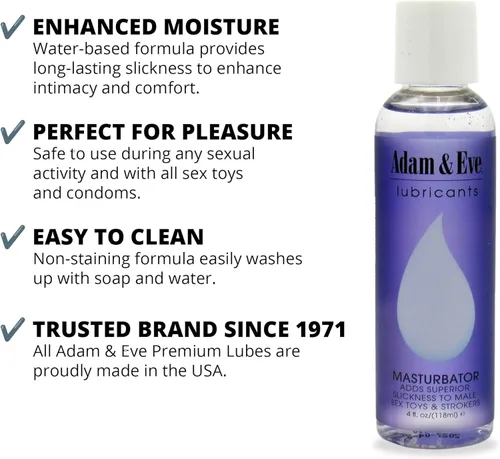 Miniatura 6 de Adam & Eve Lubricante masturbador, lubricante personal a base de agua ultra resbaladizo para hombres, lubricante de larga duración para caricias