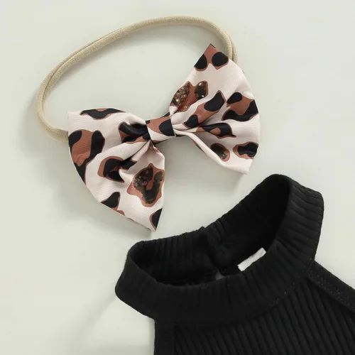 Miniatura 125 de TheFound Trajes de verano para niñas pequeñas, sin mangas, de punto acanalado, halter, pantalones cortos, ropa para recién nacidos, conjunto de 3