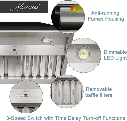 Miniatura 3 de Akicon Inserto para campana extractora de 30 pulgadas, 600 CFM, inserto de conducto de acero inoxidable ultra silencioso, campana de ventilación