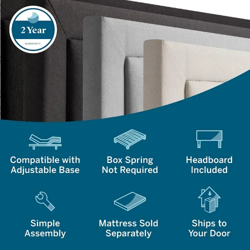 Miniatura 4 de Lucid - Cama de plataforma tapizada con cabecera de diamante con estructura de madera resistente, no requiere somier, King, carbón