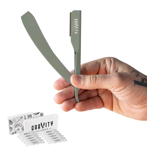 Kit de navaja de afeitar recta profesional GRAVITY RAZORS – Ultra Exposición, incluye 10 hojas premium, 2mm expuestas, menta