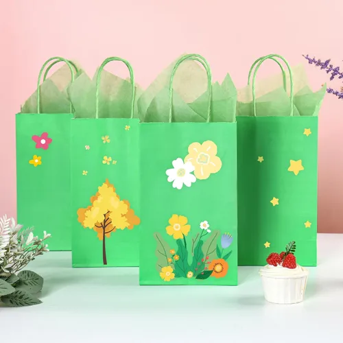 Miniatura 3 de DjinnGlory Paquete de 24 pequeñas bolsas de regalo de papel verde con asas y papel de seda para recuerdos de fiesta, golosinas, pequeñas empresas