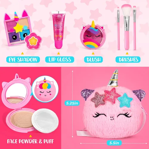 Miniatura 8 de ULOVEME Kit de Maquillaje Real para Niñas - Real, No Tóxico, Juguete de Maquillaje Lavable - Regalo de Juguetes Umicorn para Niñas de 3 4 5 6 7 8 9