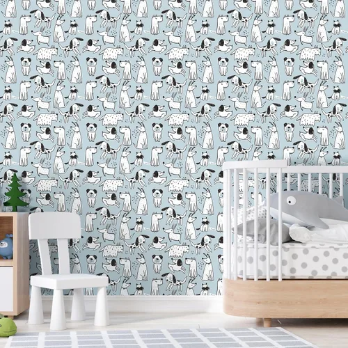 Miniatura 2 de CRE8TIVE Papel tapiz de 24 x 118 pulgadas para perros pequeños, papel tapiz de pelar y pegar, papel tapiz azul y blanco de animales de cachorro