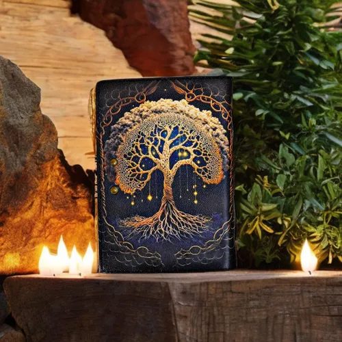 Miniatura 7 de Diario de hechizos en blanco con cierre de cerradura, diario de cuero vintage hecho a mano con árbol de la vida, diario de oración, brujería pagana