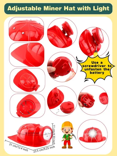 Miniatura 2 de Paquete de 2 sombreros de construcción para niños, casco de disfraz de minero con luz para niños y niñas, suministros de fiesta de Halloween