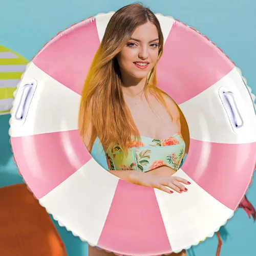 Miniatura 5 de Flotadores clásicos de piscina a rayas con asa, tubos inflables de rayas azules y blancas para anillos de natación grandes flotantes para adultos