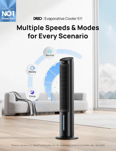 Miniatura 2 de DREO Ventilador de torre para dormitorio, enfriador de aire evaporativo de 40 pulgadas, ventiladores de refrigeración que soplan aire frío con Negro