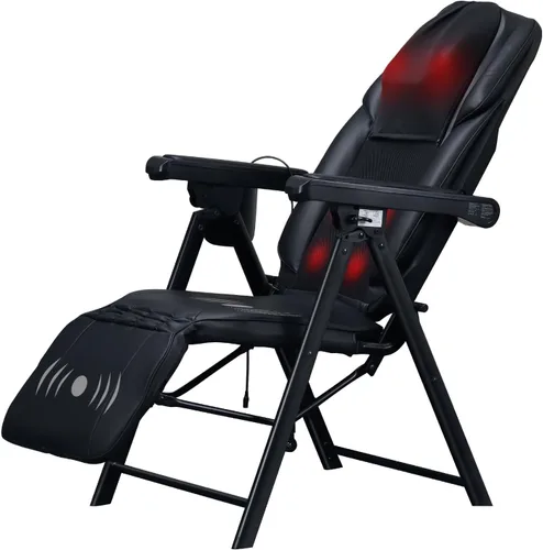 Silla de masaje eléctrica plegable con calor, Shiatsu, amasamiento, vibración, relajación de cuerpo completo, respaldo ajustable y altura del