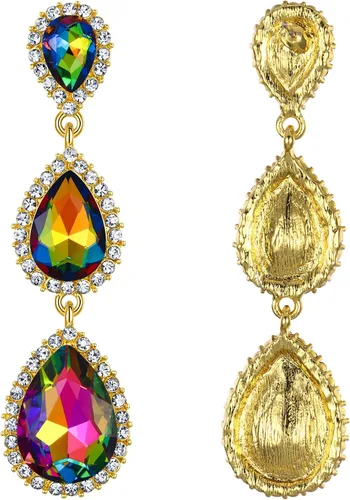 Miniatura 49 de EleQueen Pendientes de cristal austriaco en tono dorado para mujer, forma de pera de 2.5 pulgadas, color esmeralda