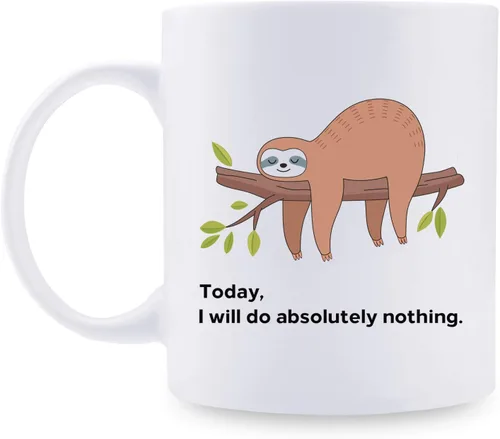 Miniatura 12 de aiyaya Taza de café con texto en inglés "Don't Hurry Be Happy Sloth - Bonita taza de café de perezoso de 11 onzas – Regalos de cumpleaños de Navidad