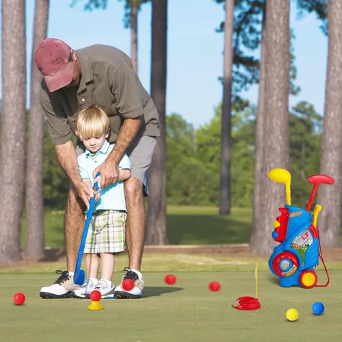 Miniatura 4 de Juego de golf para niños y niñas de 1, 2, 3, 4 años, carrito de golf mejorado para niños con 3 palos y 8 bolas, juguetes deportivos para interiores