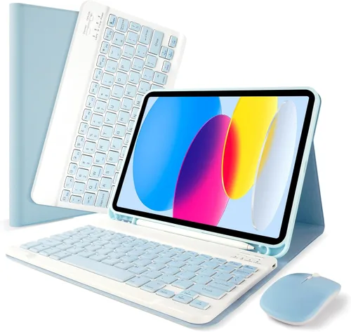 SOPPY Funda con teclado Bluetooth y mouse para iPad de 11ª generación (A16) de 11 pulgadas 2025, 10ª generación de 10.9 pulgadas 2022, funda Azul