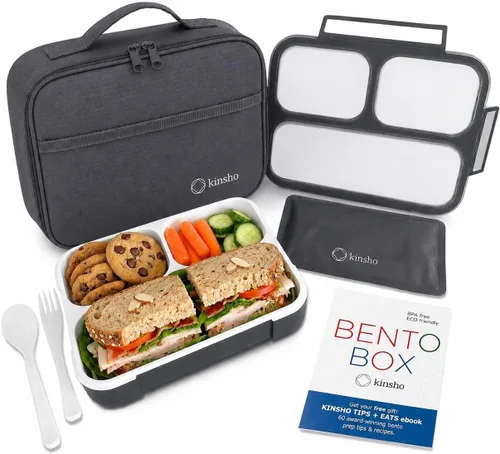 Lonchera Bento con Bolsa y Paquete de Hielo | Lonchera Bento para Adultos | Cajas de 3 Compartimentos, Bolsas Aisladas para el Trabajo y la Escuela