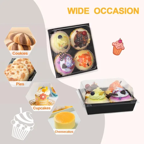 Miniatura 4 de Paquete de 100 cajas de charcutería con tapas transparentes y seguras, 5.3 x 4.9 x 2.5 pulgadas, cuadrados negros, contenedores desechables