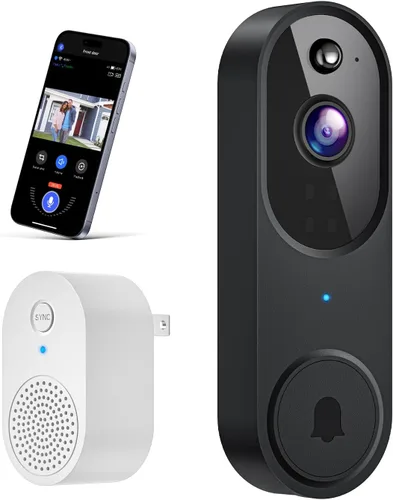 Timbre de puerta con cámara de video inalámbrica Wi-Fi con detección de movimiento AI, audio de 2 vías, visión nocturna, almacenamiento en la nube,