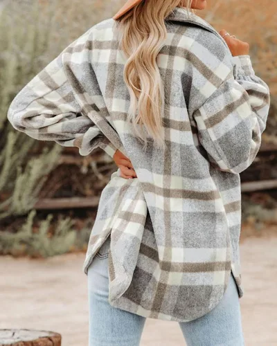Miniatura 3 de BTFBM Camisas de franela de manga larga con botones y cuello en V para mujer, blusas de franela de gran tamaño con cuello en V