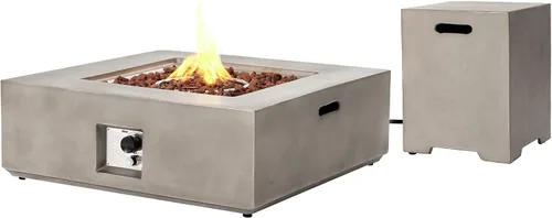 Miniatura 25 de SUNBURY Mesa de fuego de propano para exteriores de 35 pulgadas, mesa de fuego gris para patio de 50,000 BTU, mesa de fuego cuadrada de gas