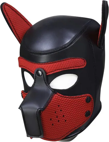 Miniatura 2 de Máscara de neopreno de cara completa para cachorro, capucha extraíble, máscara de Halloween (rojo, máscara)