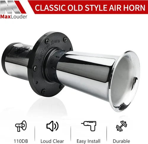 Miniatura 4 de Bocina de aire antigua Ahooga Vintage Classic Old Style School Cromo 12V 110DB Bocina de aire para coche (plateado)