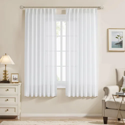 Miniatura 15 de WEST LAKE cortinas de lino natural con pinzas plegadas de 63 pulgadas de largo, 2 paneles, cortinas de estilo rústico para sala de estar