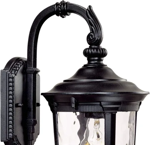 Miniatura 3 de John Timberland Bellagio - Lámpara de pared europea para exteriores, aluminio negro, 16.5 pulgadas, cristal martillado transparente, decoración