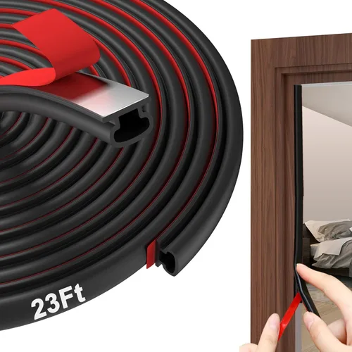 alophoty Burlete para Clima de Puerta de 23 pies - Tira de Sellado de Puerta de Goma para Marco de Puerta, Tira de Insonorización de Puertas Negro D