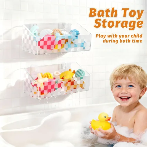 Miniatura 2 de Soporte de almacenamiento de juguetes de baño, almacenamiento de juguetes de bañera de secado rápido, soporte transparente para juguetes de baño