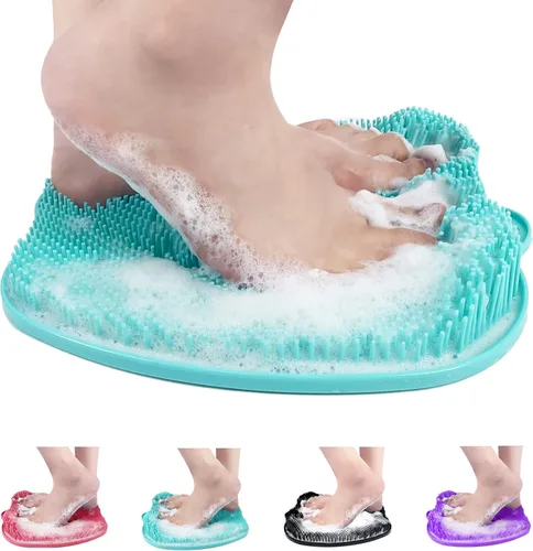 Alfombrilla de ducha para pies, tamaño XL más grande, con ventosas antideslizantes, limpia, exfolia, masajea tus pies sin doblarse, circulación de