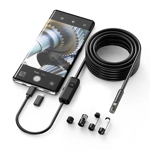 Miniatura 9 de Cámara endoscopio HD 1920P de 9.8 pies con luz, boroscopio con 8 luces LED ajustables, USB tipo C, cámara de inspección con cable de serpiente