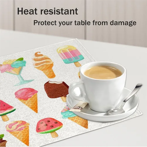 Miniatura 5 de Juego de 4 manteles individuales con diseño de helado de comida, lavables, impermeables, para decoración de mesa de comedor, 18 x 12 pulgadas