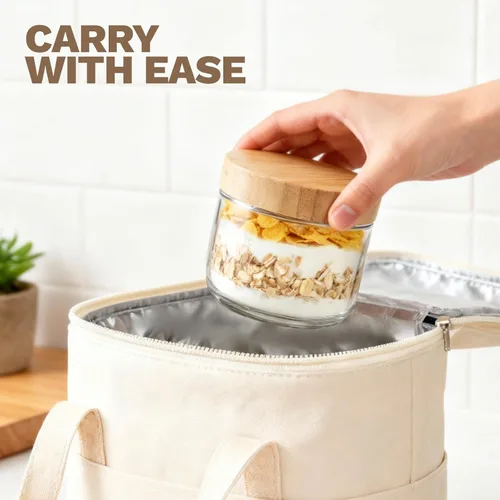 Miniatura 7 de Bumobum Tarros de vidrio de 8 onzas con tapas, pequeño recipiente de vidrio con tapa hermética de bambú, recipientes de boca ancha para pudín