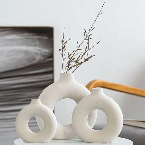 Miniatura 9 de Juego de 2 jarrones de cerámica, jarrones modernos para decoración del hogar, estilo bohemio blanco para sala de estar, cocina, chimenea, recámara