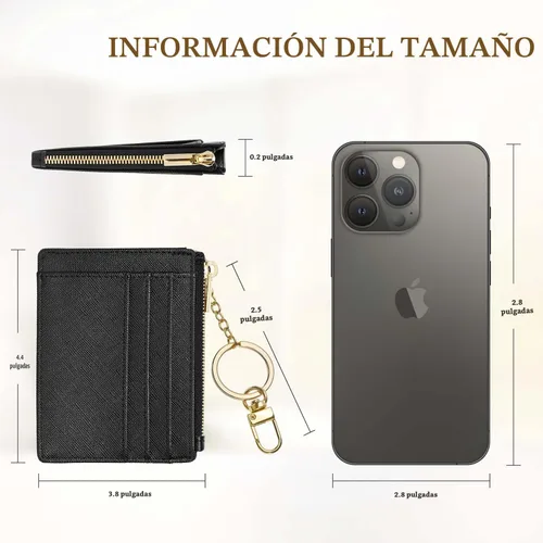 Miniatura 7 de Sodsay Estuche para tarjetas, cartera delgada con bolsillo frontal, para mujer, sujetatarjetas con llavero Slim, Front Pocket, Credit Card Holder