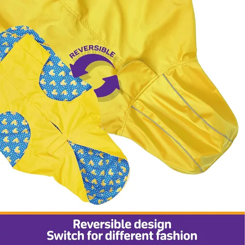 Miniatura 5 de Kimee - Chubasquero reversible para perro, poncho de un solo lado ajustable, impermeable, chaqueta de lluvia para perros con agujero para Amarillo