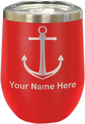 Miniatura 33 de LaserGram Vaso de vino de acero inoxidable de doble pared, ancla de barco, grabado personalizado incluido (negro)