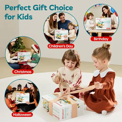 Miniatura 9 de TOP Bright Juguetes de rampa de madera para niños pequeños de 1 a 2 años de edad, habilidades motoras, pistas de carreras, rampa de automóvil
