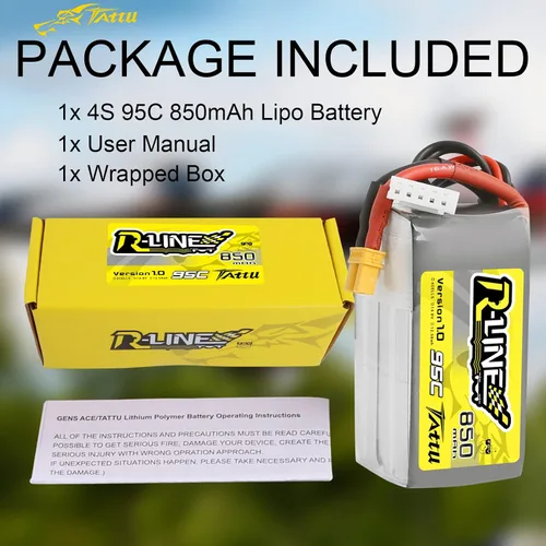 Miniatura 6 de Tattu Batería Lipo R-Line de 850mAh 4s 95C 14.8V con enchufe XT30