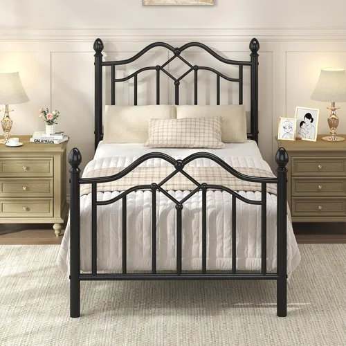 Miniatura 3 de LoVinson Base de cama individual con cabecero y estribo, marco de cama de plataforma de metal moderno para niños, soporta hasta 800 libras, no Negro