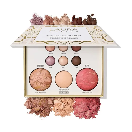 LAURA GELLER NEW YORK Lo mejor de lo mejor paleta horneada - Sueños toscanos - Tamaño completo - Incluye bronceador, rubor, resaltador y 6 sombras
