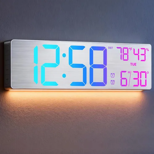 Miniatura 9 de MASHI Reloj de pared digital grande de 18.5", con control remoto, doble alarma con gran pantalla LED, 10 niveles de brillo ajustable, DST, fecha