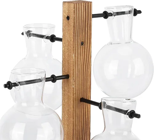 Miniatura 8 de Asixxsix Terrarios de plantas con soporte de madera, soporte retro para macetas hidropónicas de escritorio con 4 bombillas para propagar plantas