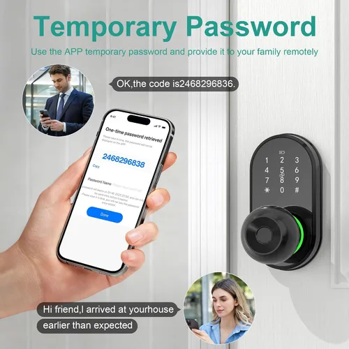 Miniatura 8 de Cerradura inteligente para puerta de entrada sin llave con perilla, cerradura de puerta con teclado y huella dactilar con mango, código electrónico