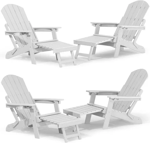 Miniatura 14 de YEFU Silla Adirondack con Otomana Retráctil: Juego de 2 Sillas Adirondack Plegables - Respaldo Ajustable de 5 Niveles con Reposapiés - Sillas